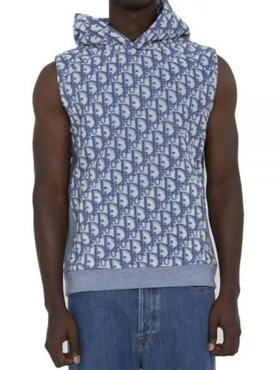 Oblique Motif Terry Fabric Sleeveless Hoodie Blue - DIOR - BALAAN 2