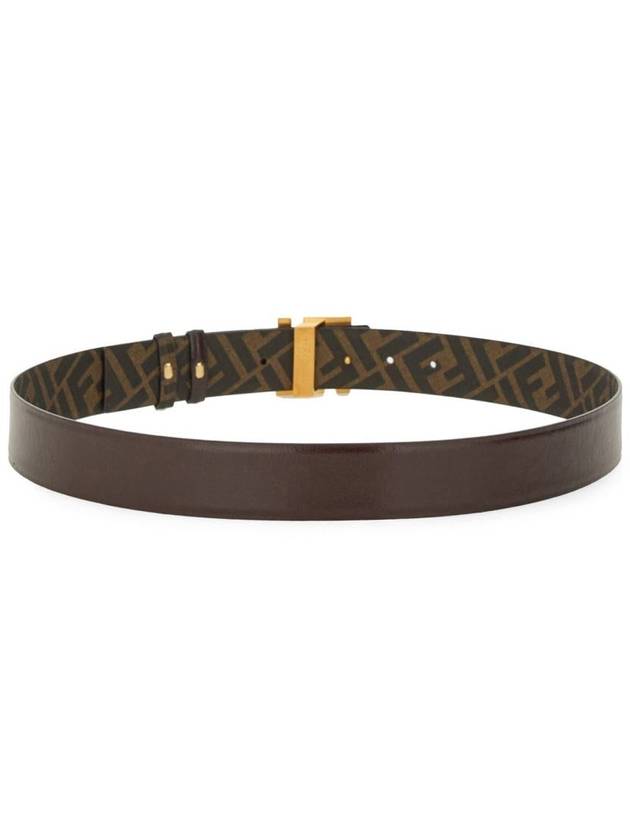 FF Square Buckle Reversible Leather Canvas Belt Brown - FENDI - BALAAN 4