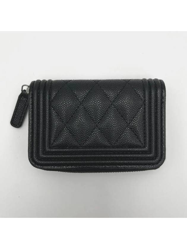 Boy Vintage Silver Hardware Quilted Caviar Zipper Card Wallet Black - CHANEL - BALAAN 4