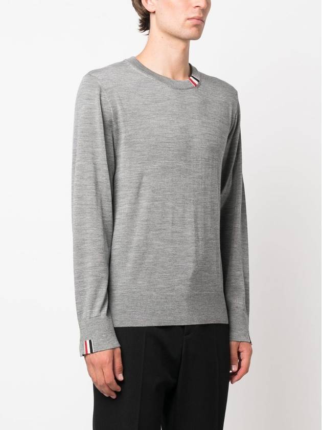 Intarsia Stitch Crew Neck Merino Wool Knit Top Light Grey - THOM BROWNE - BALAAN 5