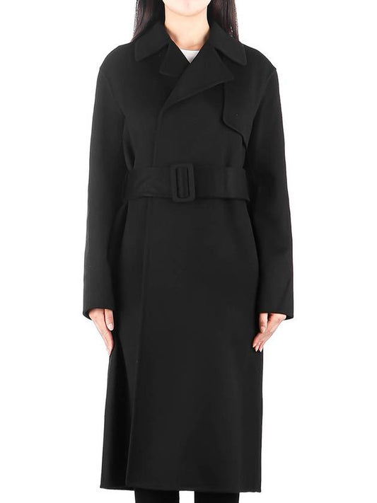 Women's Wrap Wool Cashmere Single Coat Black - THEORY - BALAAN.