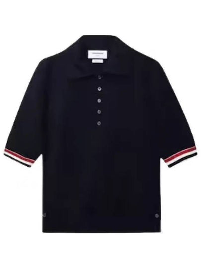 RWB Trimming Milano Stitch Short Sleeve Polo Shirt Navy - THOM BROWNE - BALAAN 2