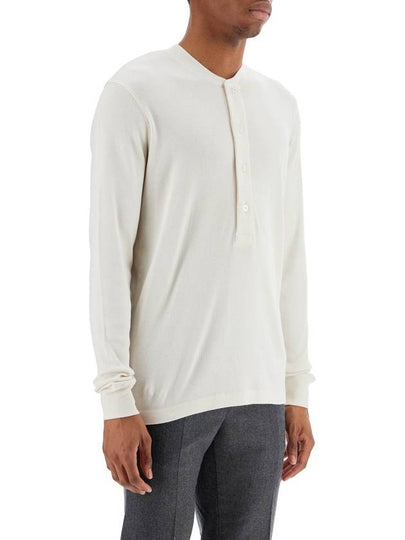 henley t-shirt ivory in cotton and microfiber ribbed - TOM FORD - BALAAN 2