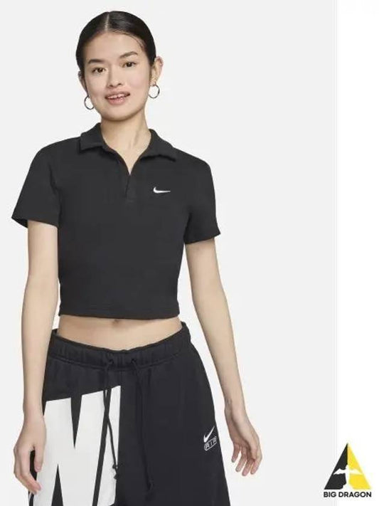 Women's Polo Crop Short Sleeve T-Shirt Black - NIKE - BALAAN 2