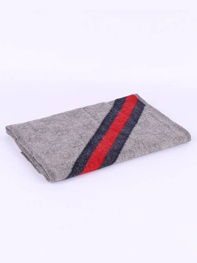 GG Web Wool Muffler Gray - GUCCI - BALAAN 4