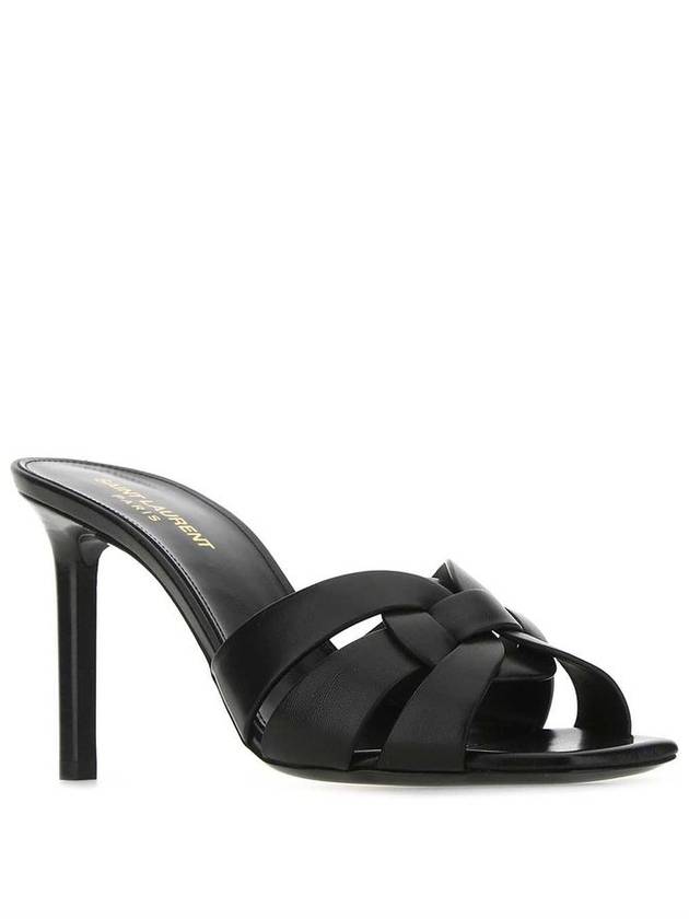 Tribute Leather Sandal Heels Black - SAINT LAURENT - BALAAN 3