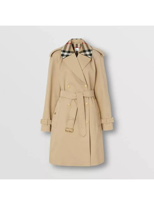 Women's Check Trim Cotton Gabardine Waterloo Trench Coat Honey - BURBERRY - BALAAN 1