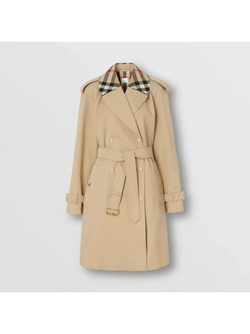 Women's Check Trim Cotton Gabardine Waterloo Trench Coat Beige - BURBERRY - BALAAN 1