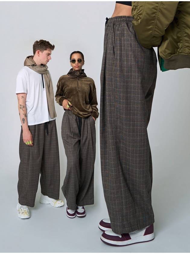 Slung Check Wide Pants Brown - ATHPLATFORM - BALAAN 4