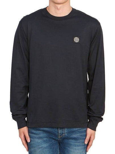 Logo Patch Cotton Jersey Long Sleeve T-Shirt Navy - STONE ISLAND - BALAAN 2