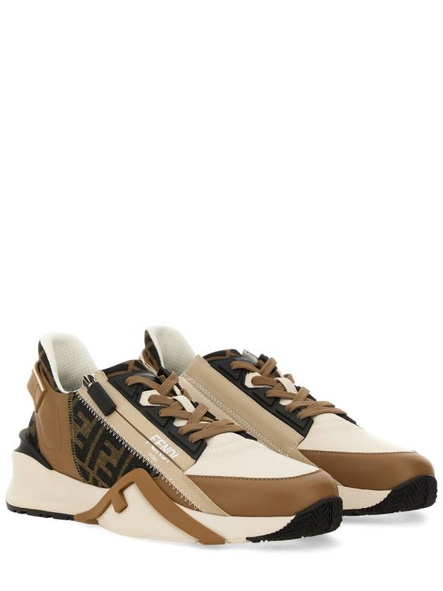 Flow FF Jacquard Leather Running Low Top Sneakers Brown - FENDI - BALAAN 2