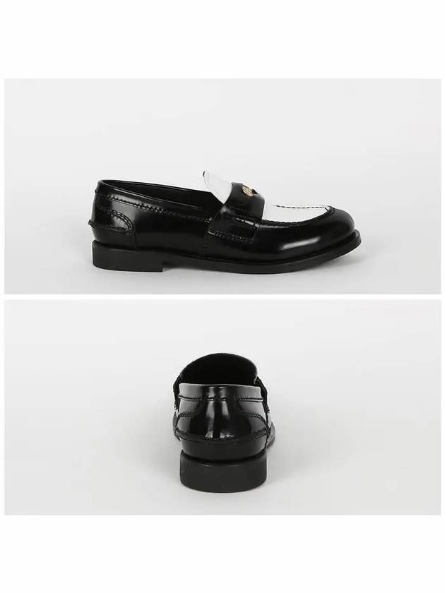 Women's Leather Loafers Black White - MIU MIU - BALAAN.