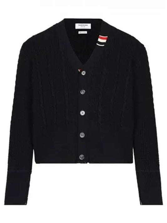 Cable Knitwear Virgin Wool Cardigan Navy - THOM BROWNE - BALAAN 2