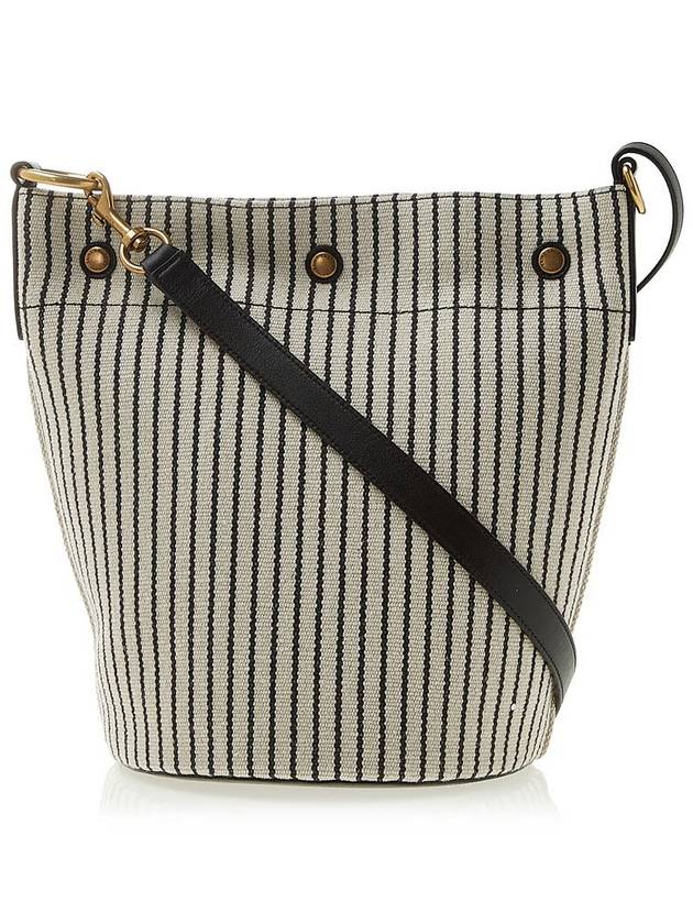 Rive Gauche Striped Canvas Leather Bucket Bag Cream Black - SAINT LAURENT - BALAAN 5