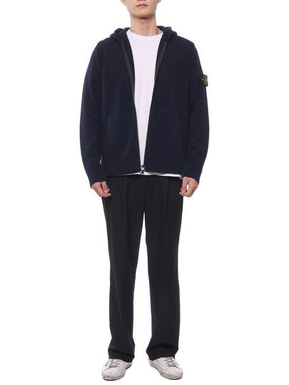 Geelong Wool Hooded Knit Cardigan Navy - STONE ISLAND - BALAAN 2