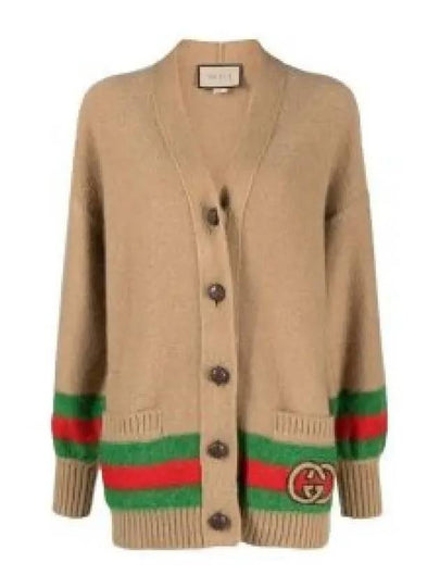 Women's Interlocking G Wool Mohair Cardigan Camel - GUCCI - BALAAN 2