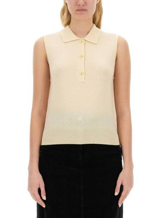 Cashmere Mix Sleeveless Vest Knit Top Ivory - GANNI - BALAAN 1