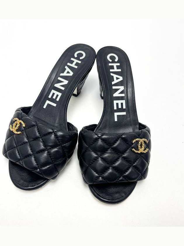 Black Quilted Gold CC Lambskin 37 240 Mule Sandal Heel 4VCHS35852 - CHANEL - BALAAN 1