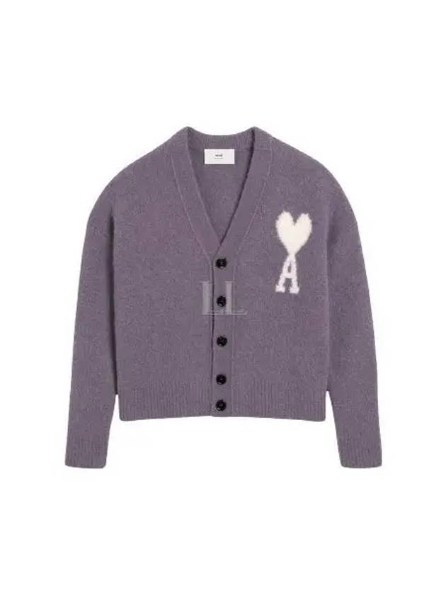 Intarsia Logo Knit Cardigan Lilac - AMI - BALAAN 2