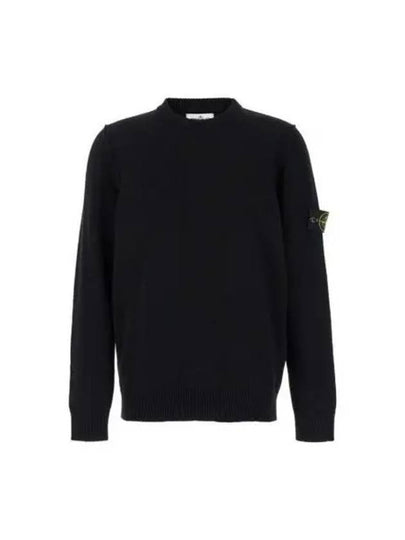 Logo Patch Lambswool Crewneck Knit Top Black - STONE ISLAND - BALAAN 2