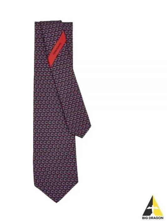 Interwoven Gancini Print Silk Tie Blue Red - SALVATORE FERRAGAMO - BALAAN 2