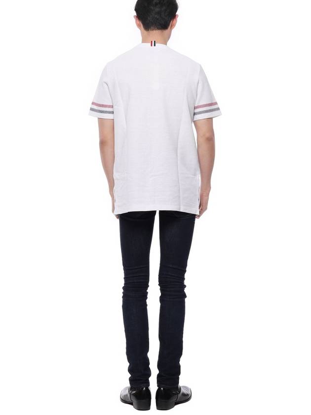 Textured Cotton Stripe Short Sleeve T-Shirt White - THOM BROWNE - BALAAN 6