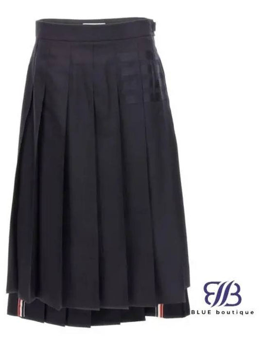 4 Bar Logo Plain Weave Wool Pleated Skirt Navy - THOM BROWNE - BALAAN 2