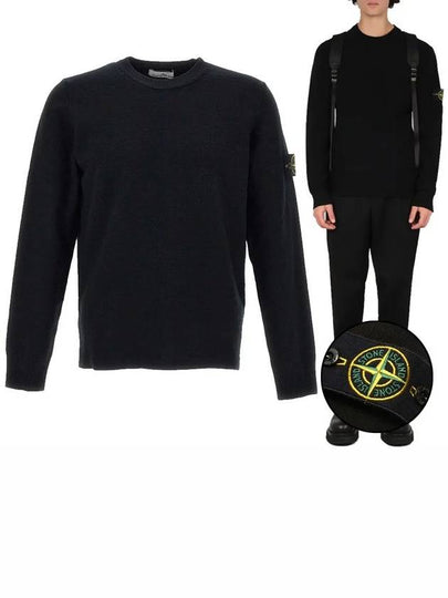 Men's Wappen Patch Crew Neck Wool Knit Top Black - STONE ISLAND - BALAAN 2