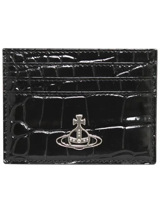 ORB Logo Croc Embossed Card Wallet Black - VIVIENNE WESTWOOD - BALAAN 3