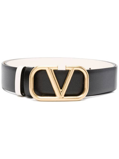 V Logo Signature Reversible Belt Black - VALENTINO - BALAAN 1