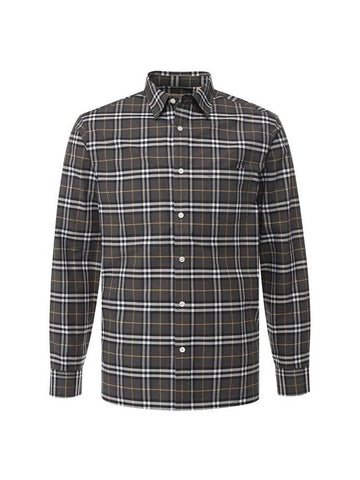 Men's Check Long Sleeve Shirt Dark Grey - BURBERRY - BALAAN 1