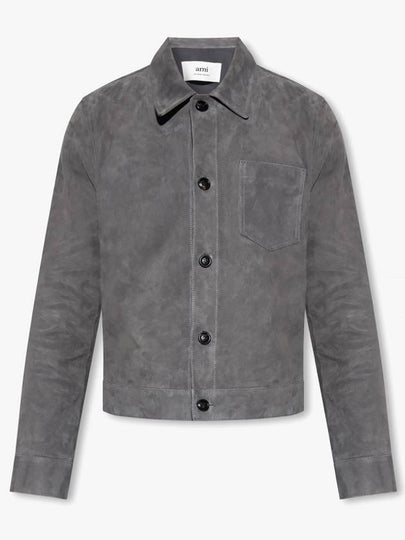 Suede Overshirt Jacket Grey - AMI - BALAAN 2