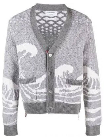 Wave Print Knit Cardigan Grey - THOM BROWNE - BALAAN 2