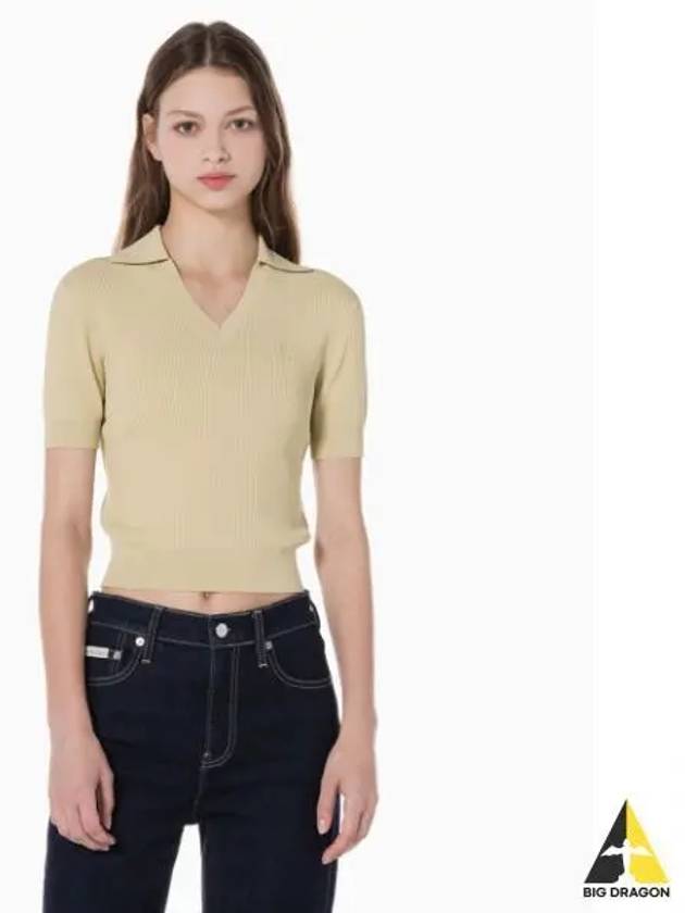 JEANS Women s Pale Khaki Sensual Lip Baby Polo Sweater J223932 RAE - CALVIN KLEIN - BALAAN 1