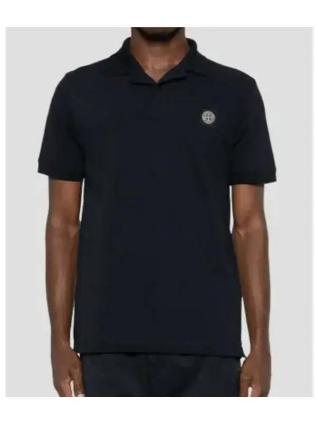 Organic Cotton Elastane Pique Polo Shirt Navy - STONE ISLAND - BALAAN 3