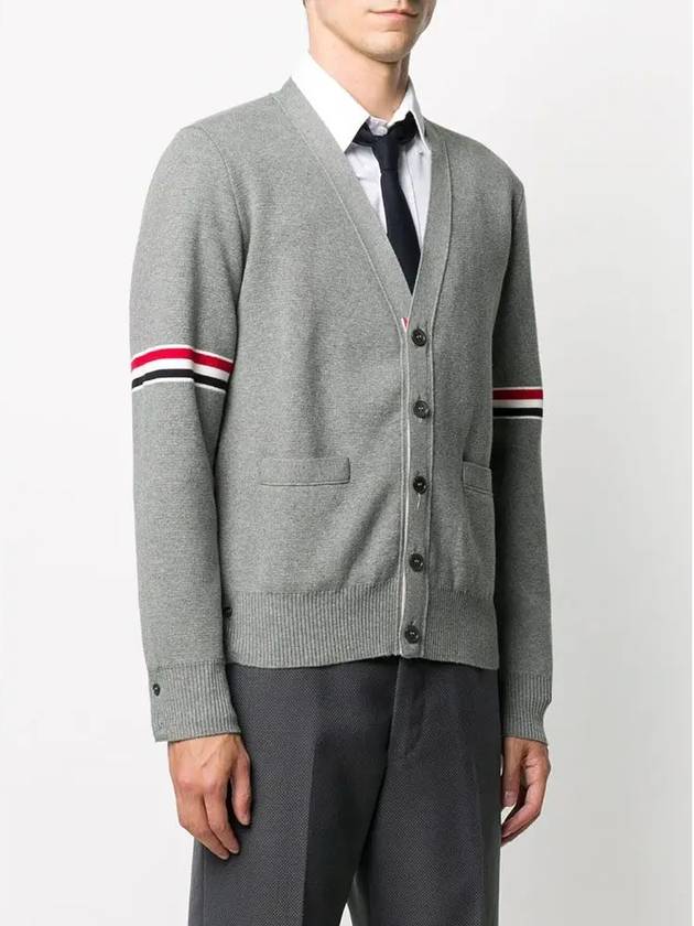 Milano Stitch Sprite Armband Cotton V-neck Cardigan Light Grey - THOM BROWNE - BALAAN 4