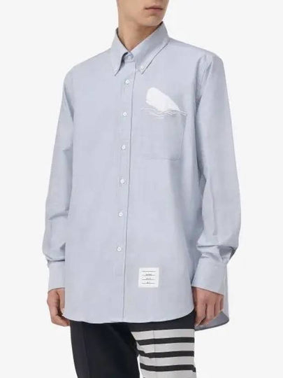 Solid Oxford Embroidered Whale Straight Fit Long Sleeve Shirt Blue - THOM BROWNE - BALAAN 2