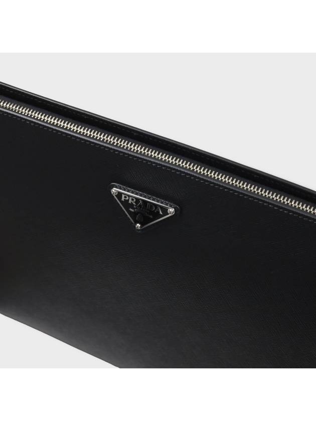 Triangle Logo Saffiano Leather Clutch Black - PRADA - BALAAN 4