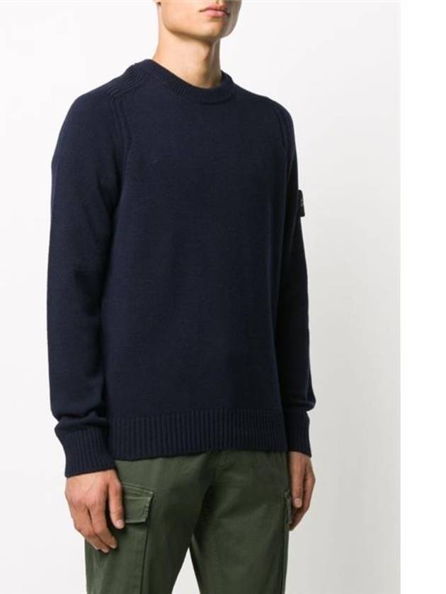 Waffen Patch Round Neck Knit Top Dark Navy - STONE ISLAND - BALAAN 3