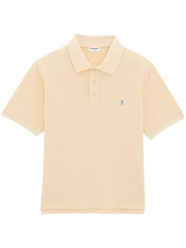 Men's Cassandre Cotton Polo Shirt Beige - SAINT LAURENT - BALAAN 2