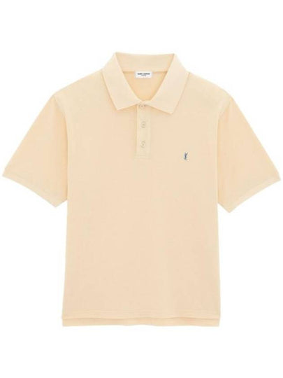 Men's Cassandre Cotton Polo Shirt Beige - SAINT LAURENT - BALAAN 2