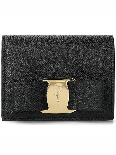 Vara Bow Gloss Flap Half Wallet Black - SALVATORE FERRAGAMO - BALAAN 2