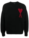 Intarsia Big Heart Logo Wool Knit Top Black - AMI - BALAAN 2