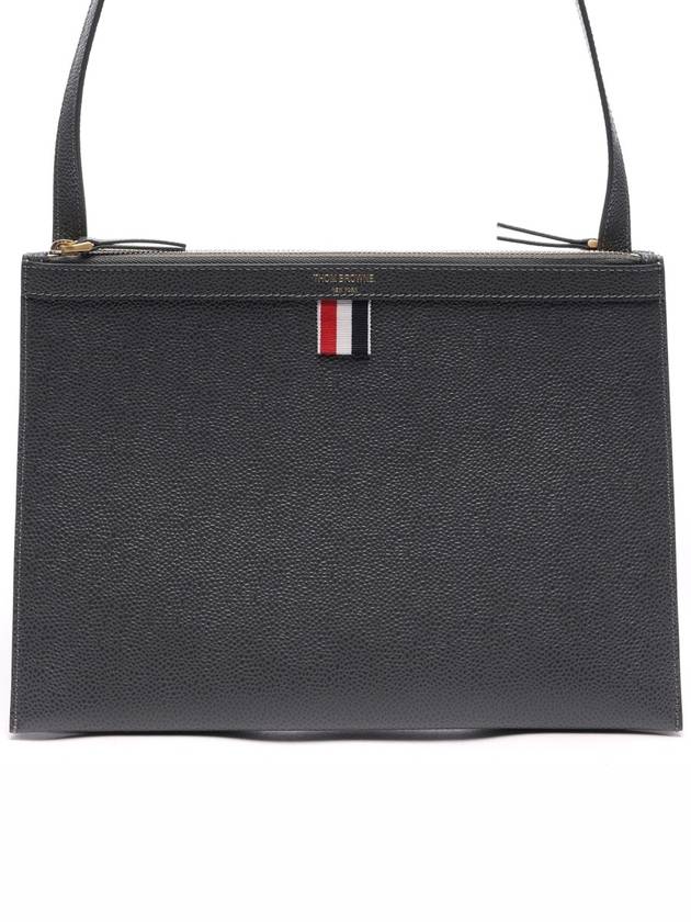 Pebble Grain Leather Double Zipper Cross Bag Dark Gray - THOM BROWNE - BALAAN.