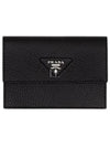 Saffiano Triangular Logo Stitch Saffiano Card Wallet Black - PRADA - BALAAN 2