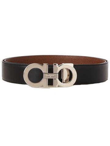 Reversible Gancini Leather Belt Black Brown - SALVATORE FERRAGAMO - BALAAN 1