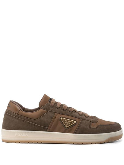 Triangle logo lace up low top sneakers brown - PRADA - BALAAN 2