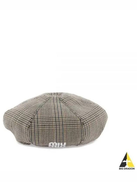 Prince Of Wales Check Wool Beret Grey - MIU MIU - BALAAN 2