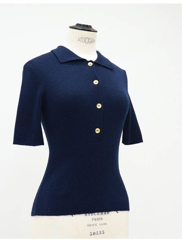 Goldplated navy shortsleeved knit - GANNI - BALAAN 5