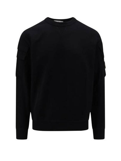 Garment Dyed Double Pocket Brushed Cotton Fleece Sweatshirt Black - STONE ISLAND - BALAAN 2